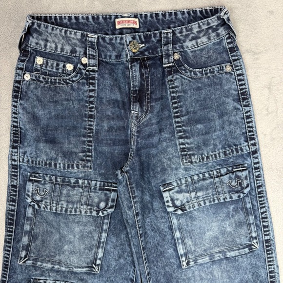 True Religion Women's Jessie Super Baggy Cargo Big T Jeans Blue‎ Size 25 - Picture 5 of 14